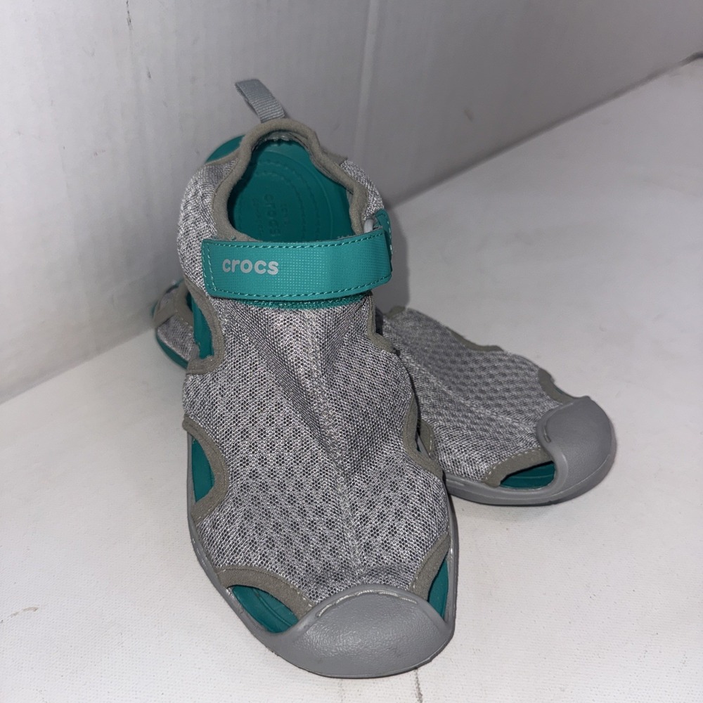 Crocs Swiftwater Mesh Sandals Water Deck Shoes Gray Teal Women's Size 5